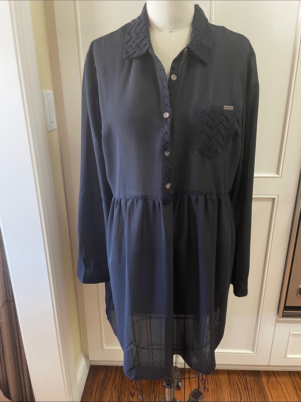 Sheer Little Black Dress with Crochet Trim